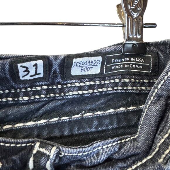 Miss Me Low Rise Distressed Boot Cut Jeans Flap Back Pockets JE5014B25L Women 31 - Picture 8 of 10